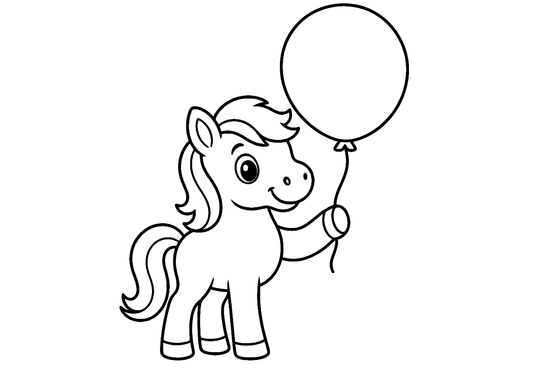 Pony mit Luftballon - Ausmalbild ab 4 Jahren