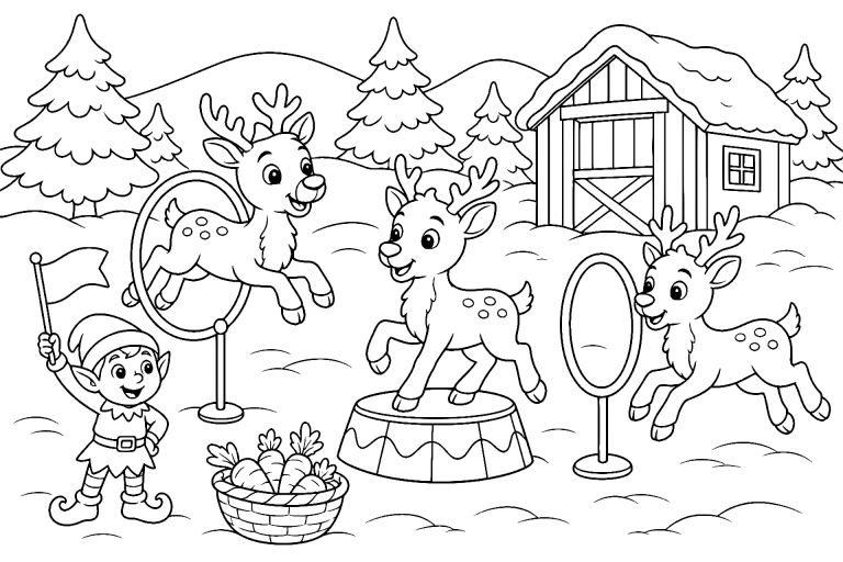 Das Rentiertraining für Weihnachten - Ausmalbild ab 6 Jahren