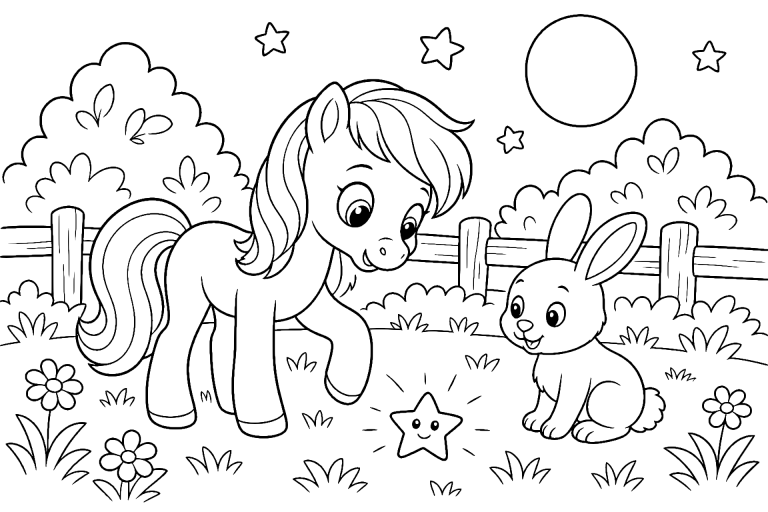 Pony mit dem verlorenen Stern - Ausmalbild ab 6 Jahren