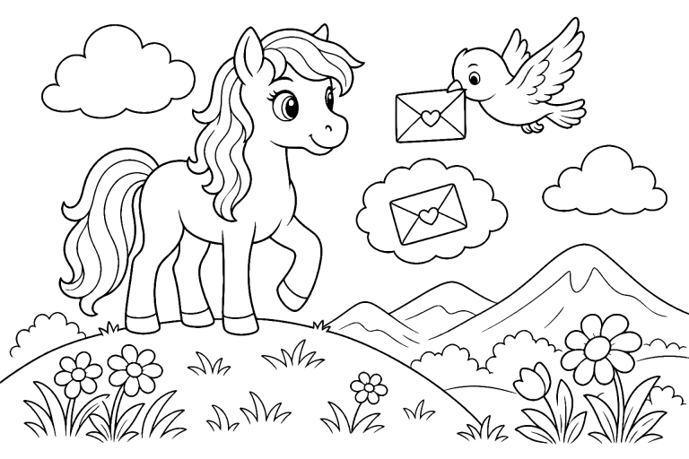 Pony und die Wolkenpost - Ausmalbild ab 6 Jahren