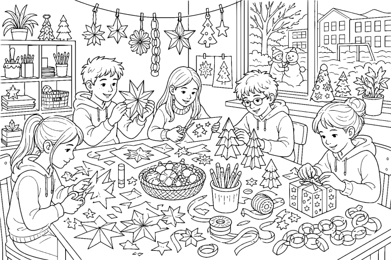 Weihnachtlicher Bastelnachmittag - Ausmalbild ab 8 Jahren