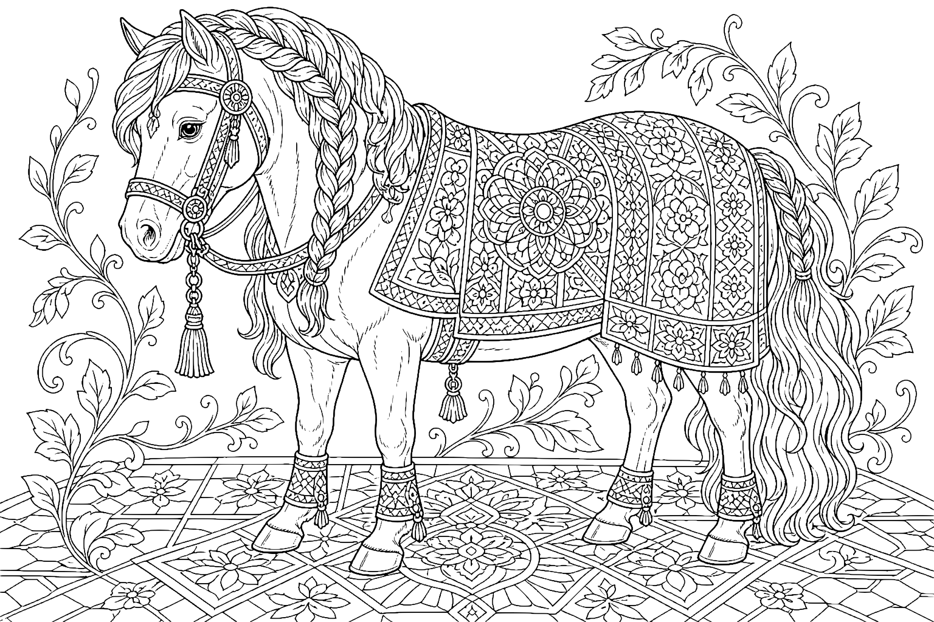 Pony mit kunstvoller Mosaikdecke - Ausmalbild