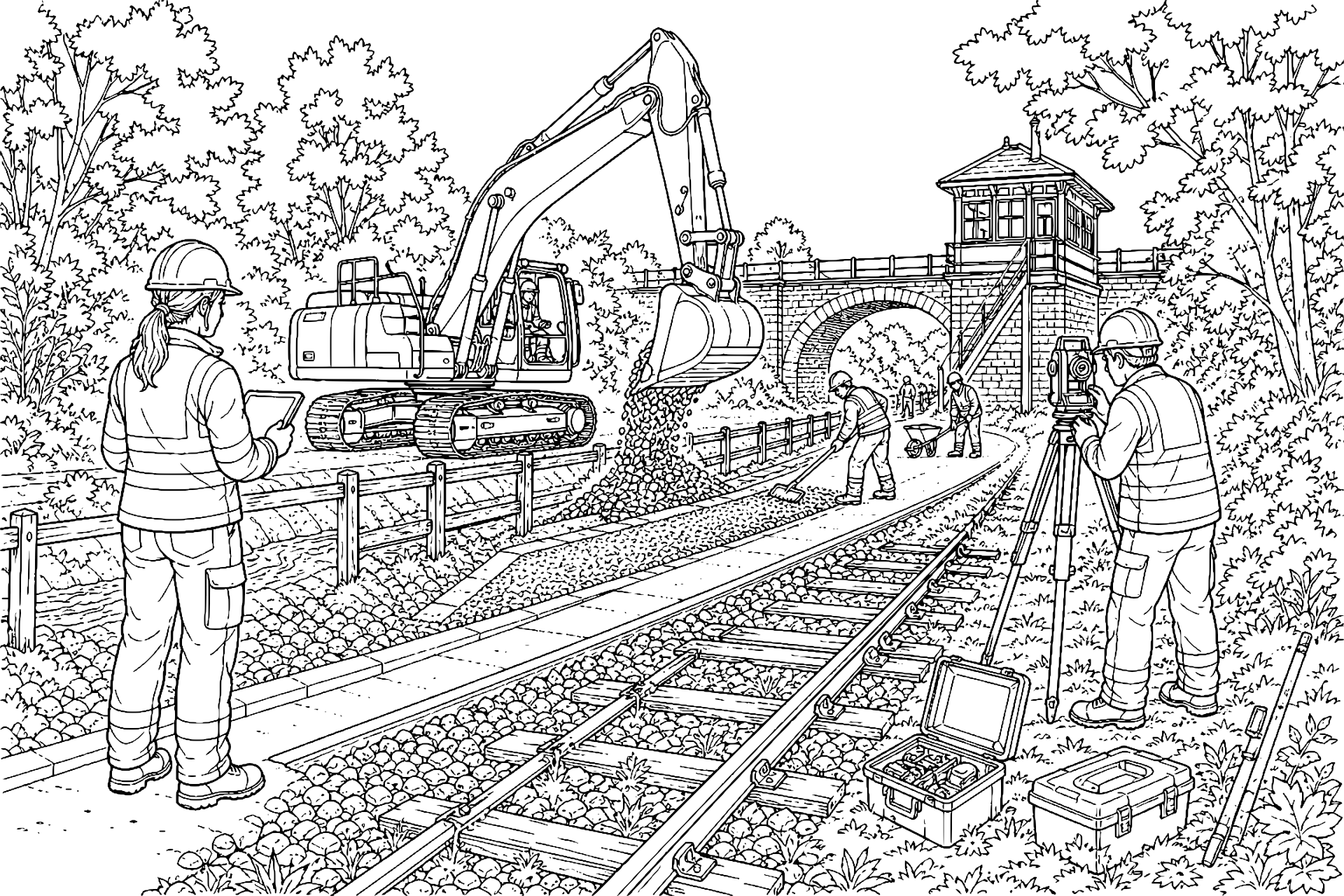 Bagger arbeitet an einer verlassenen Bahnstrecke