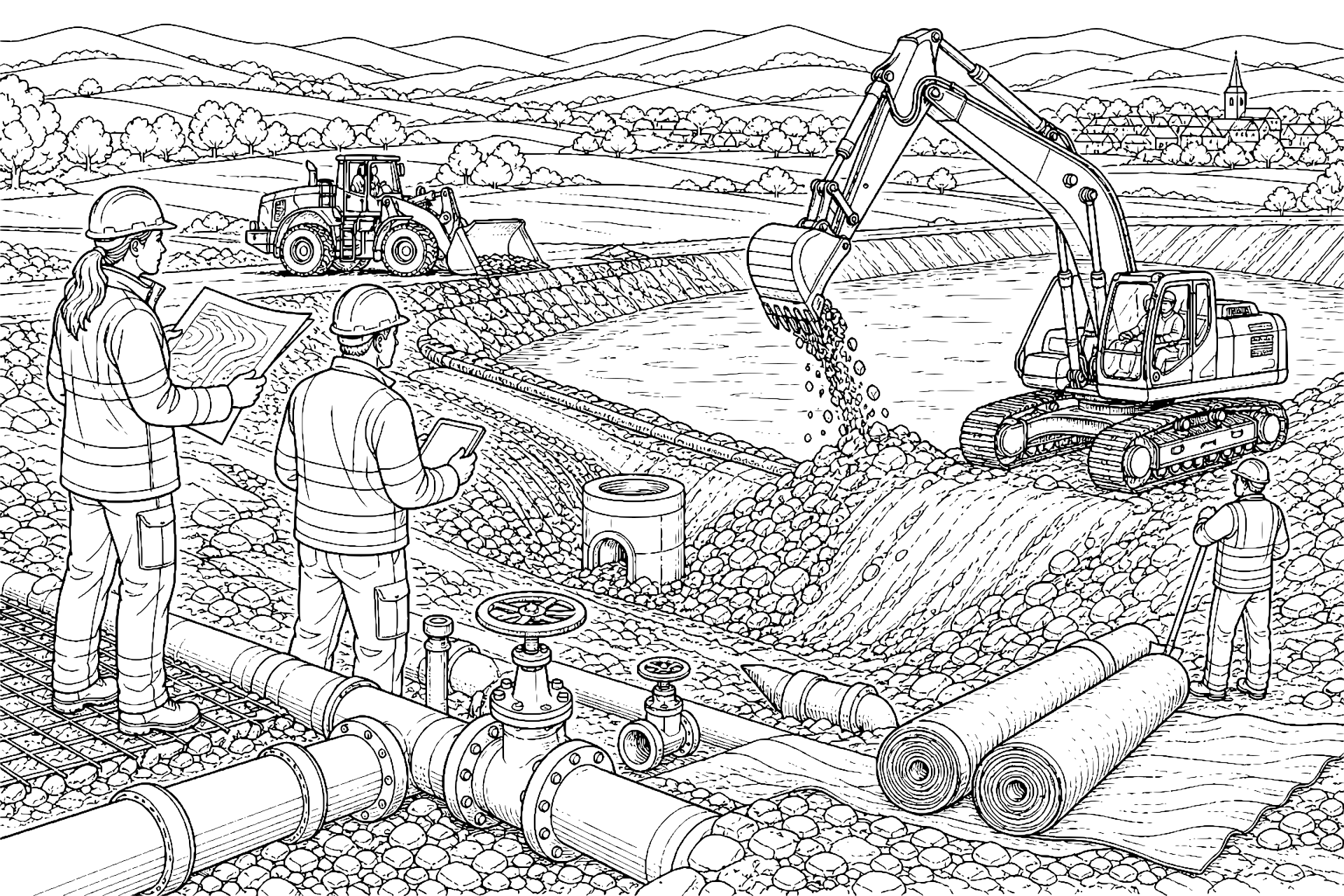 Bagger erweitert ein Wasserreservoir für eine Gemeinde