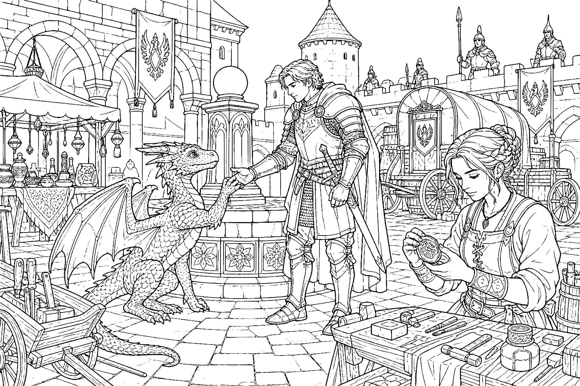 Der Ritter und der Drache am Mondbrunnen
