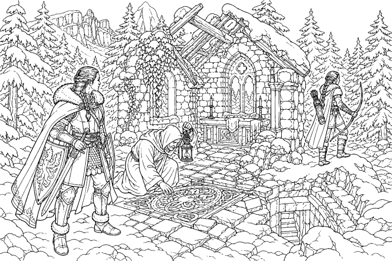Die Ritterin und das Geheimnis der Winterkapelle - Ausmalbild ab 11 Jahren