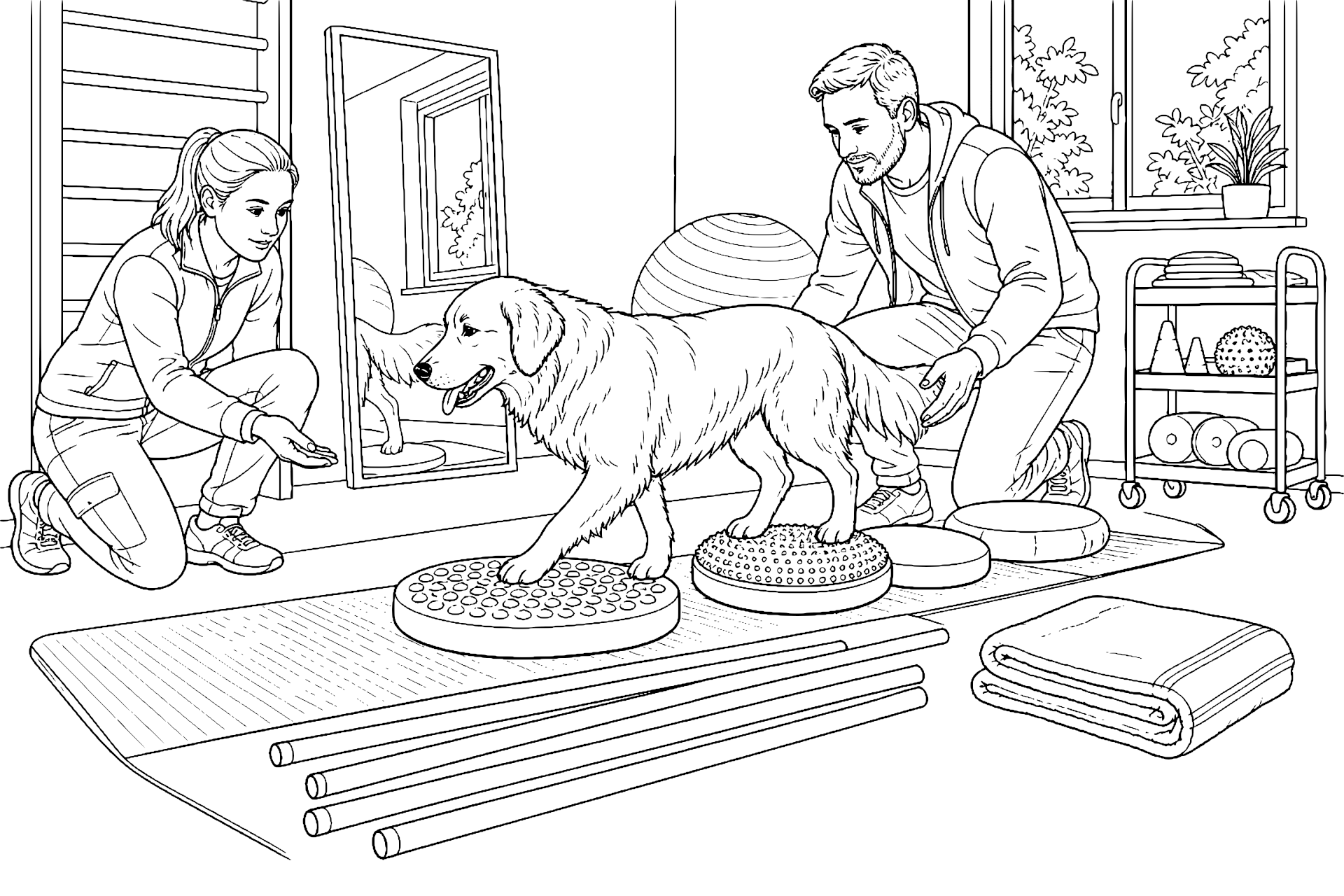 Hundephysiotherapie in der Reha-Praxis – Ausmalbild ab 11 Jahre - Ausmalbild ab 11 Jahren