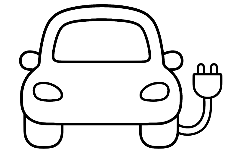 Auto Ausmalbild ab 2 Jahre – Einfaches Elektroauto mit Ladekabel - Ausmalbild ab 2 Jahren