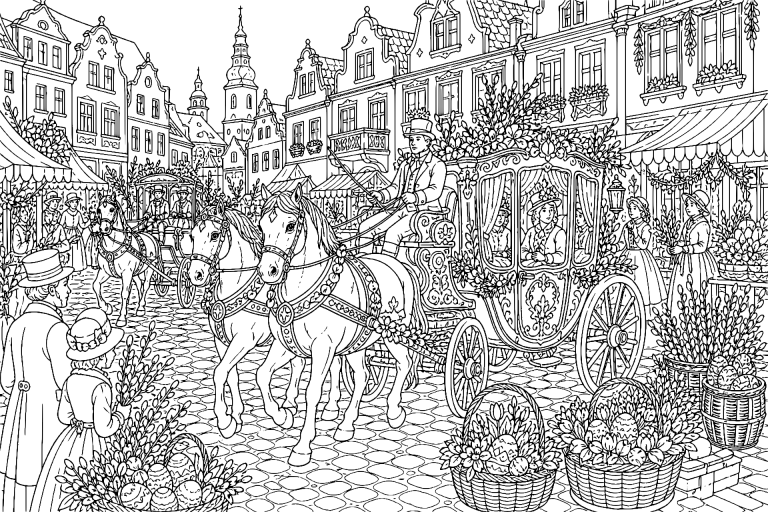 Osterparade historischer Kutschen - Ausmalbild