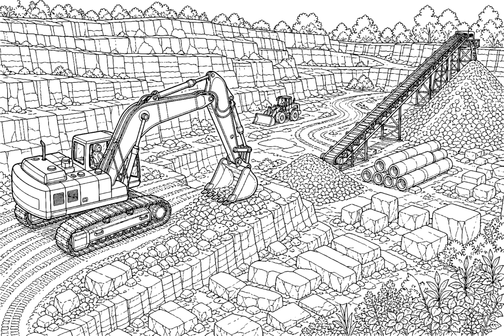 Bagger in der Lehmgrube - Ausmalbild