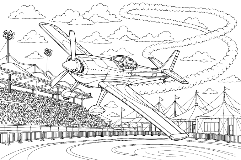Kunstflugmaschine über der Arena - Ausmalbild