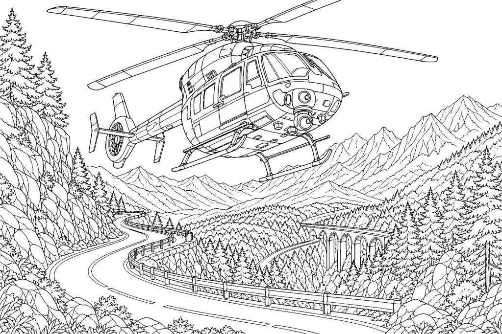 Polizeihubschrauber über der Bergstraße - Ausmalbild