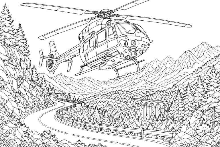 Polizeihubschrauber über der Bergstraße - Ausmalbild