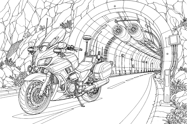 Polizeimotorrad im Tunnelportal - Ausmalbild