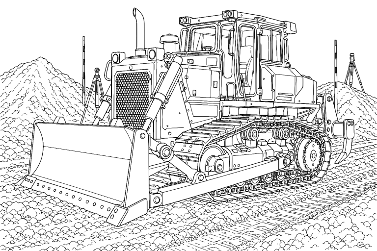 Kettentraktor auf einer Baustelle - Ausmalbild
