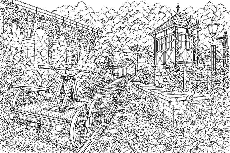 Draisine auf der alten Bahnstrecke - Ausmalbild