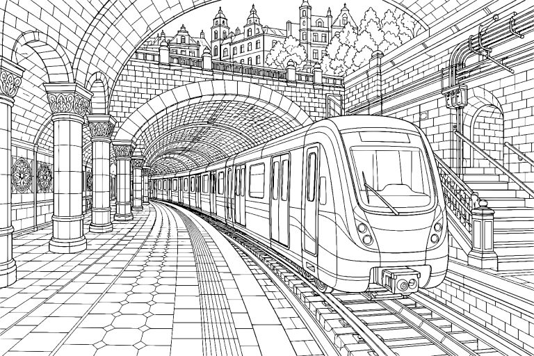Metrozug unter der Altstadt - Ausmalbild