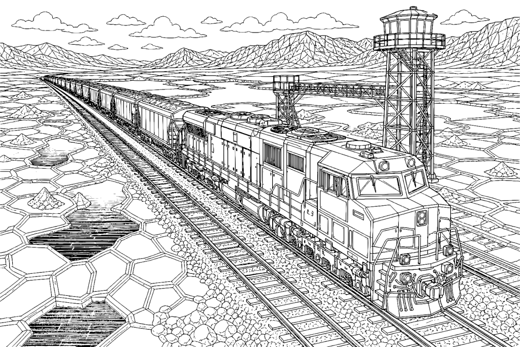 Wüstenexpress am Salzsee - Ausmalbild