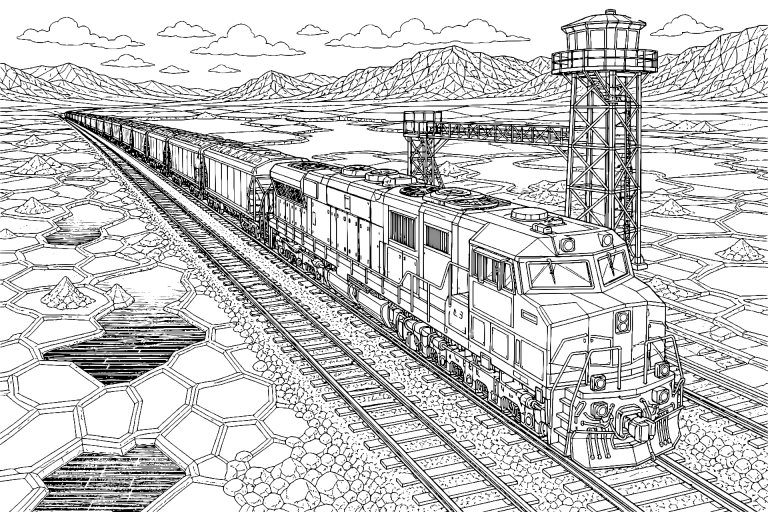 Wüstenexpress am Salzsee - Ausmalbild