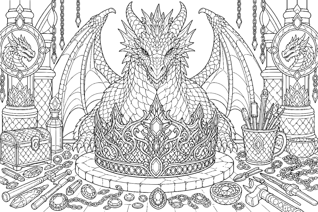 Die Drachenkrone aus Mondmetall - Ausmalbild