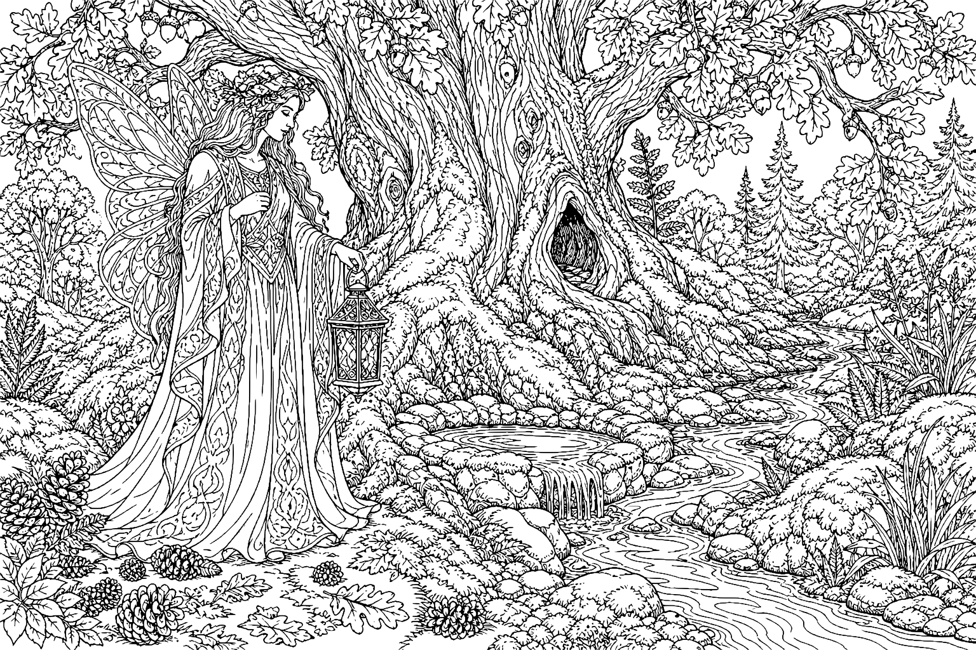 Schutzfee der alten Eiche – Ausmalbild