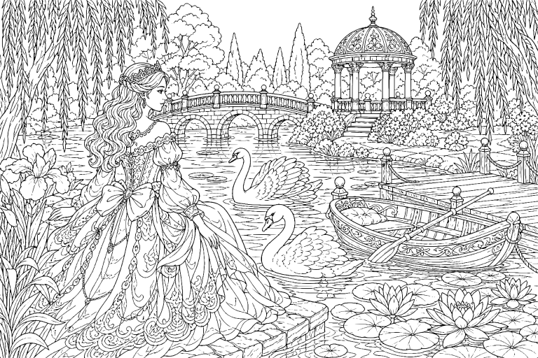 Prinzessin am See der Schwäne - Ausmalbild