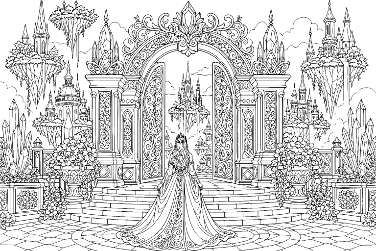 Prinzessin am Tor des Feenreichs - Ausmalbild