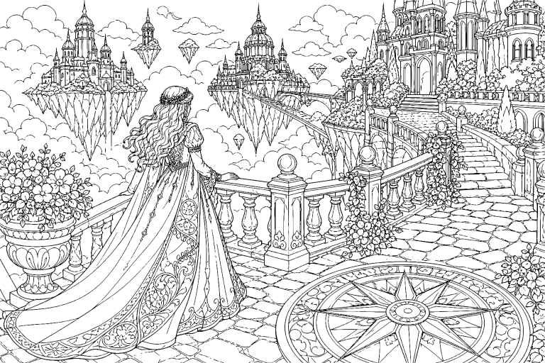 Prinzessin auf der Himmelsbrücke - Ausmalbild