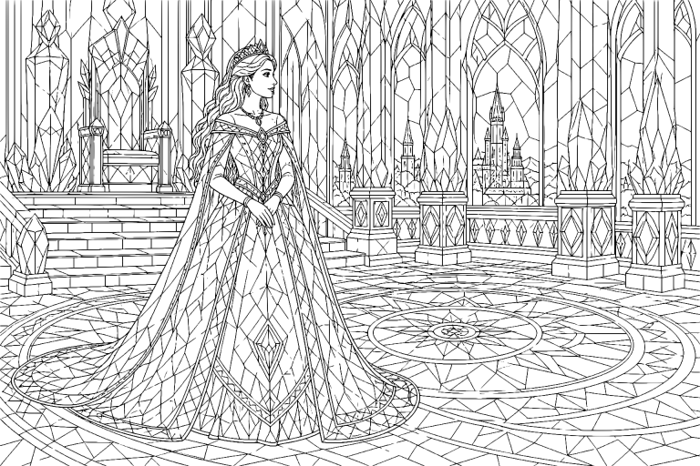 Prinzessin im Kristallpalast - Ausmalbild