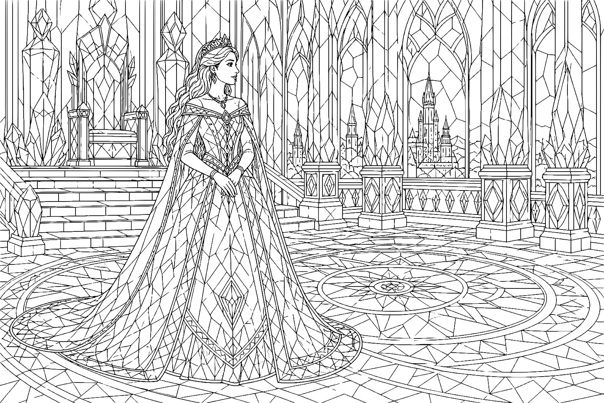 Prinzessin im Kristallpalast – Ausmalbild