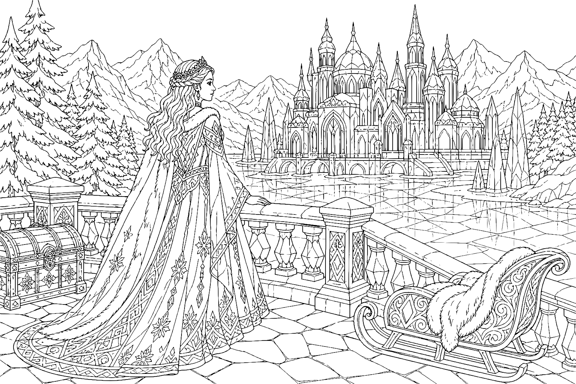 Prinzessin im Winterpalast – Ausmalbild
