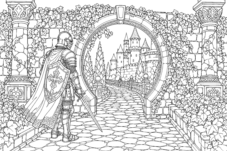 Der Ritter am Mondtor - Ausmalbild