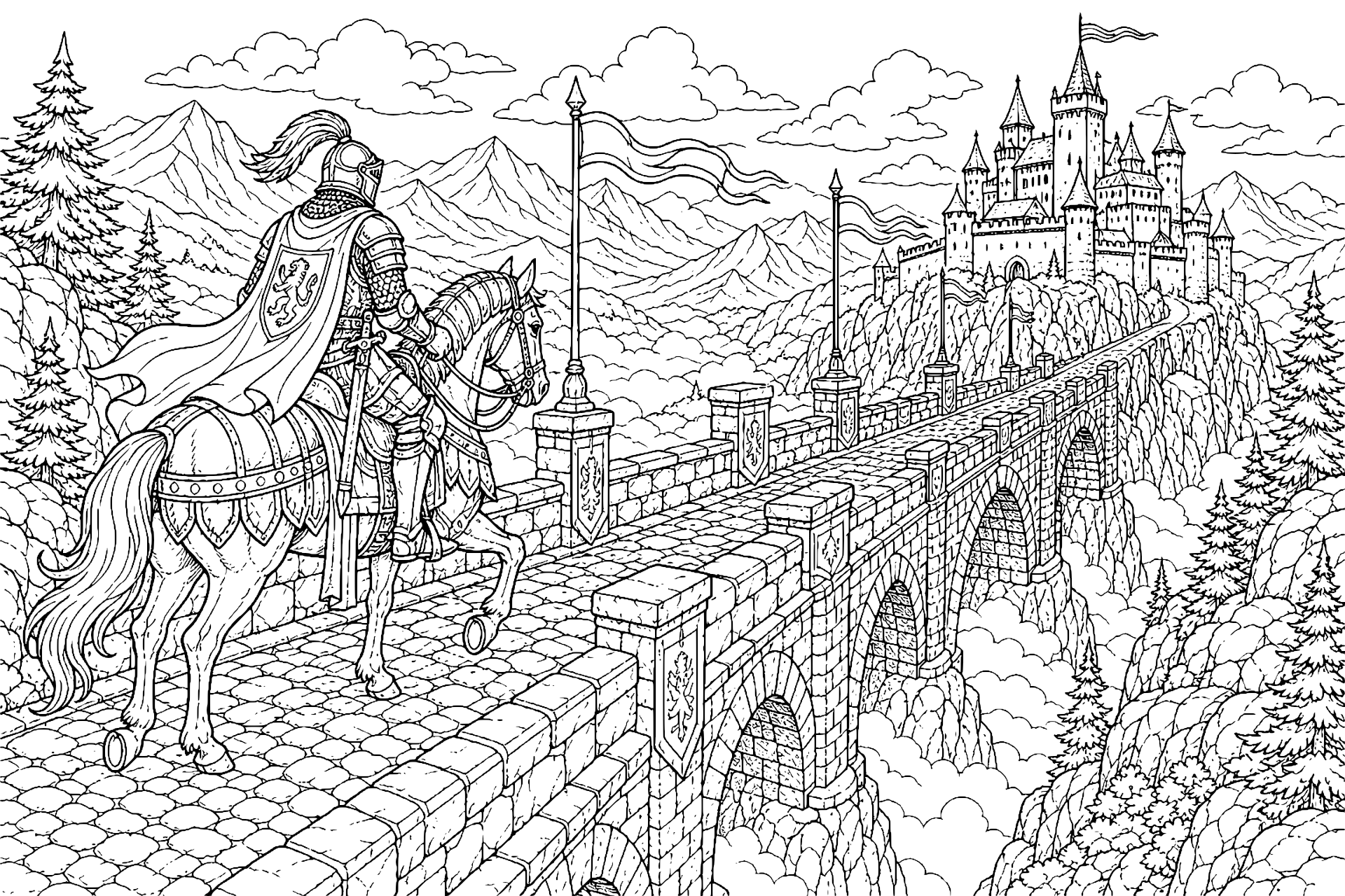 Die Brücke über das Nebeltal – Ausmalbild
