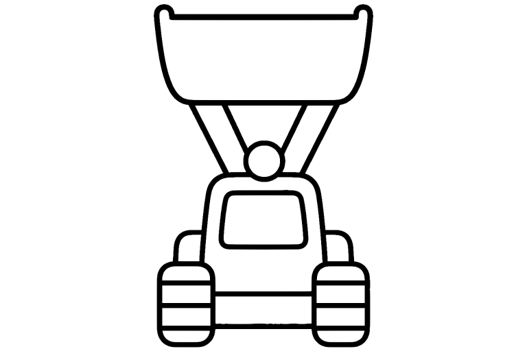Bagger Ausmalbild ab 2 Jahre – Bagger hebt seine Schaufel an - Ausmalbild ab 2 Jahren
