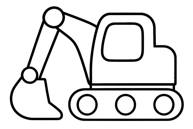 Bagger Ausmalbild ab 2 Jahre – Bagger mit abgesenkter Schaufel - Ausmalbild ab 2 Jahren