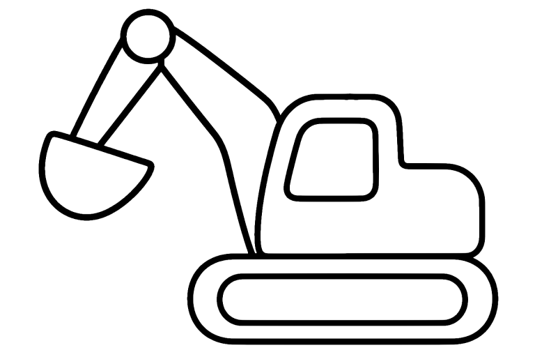 Bagger Ausmalbild ab 2 Jahre – Bagger mit hochgehobenem Arm - Ausmalbild ab 2 Jahren