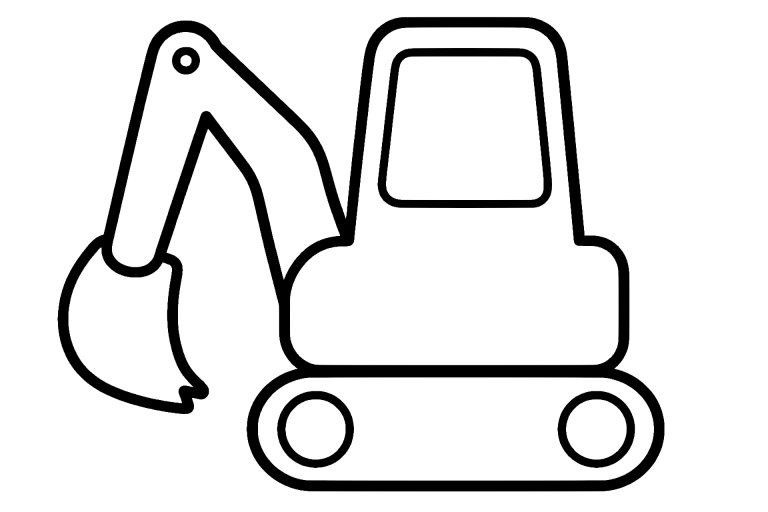 Bagger Ausmalbild ab 2 Jahre – Bagger mit hochgestellter Kabine - Ausmalbild ab 2 Jahren