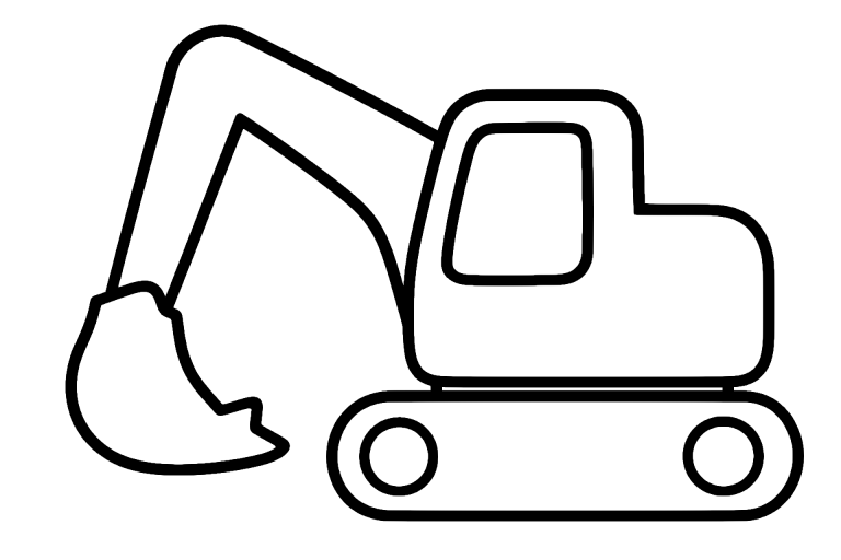 Bagger Ausmalbild ab 2 Jahre – Bagger mit nach links gedrehtem Arm - Ausmalbild ab 2 Jahren