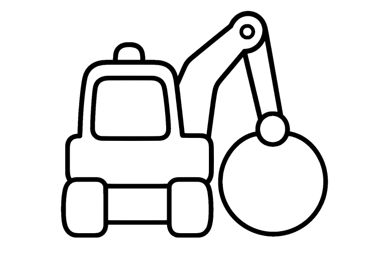 Bagger Ausmalbild ab 2 Jahre – Bagger mit runder Schaufel - Ausmalbild ab 2 Jahren
