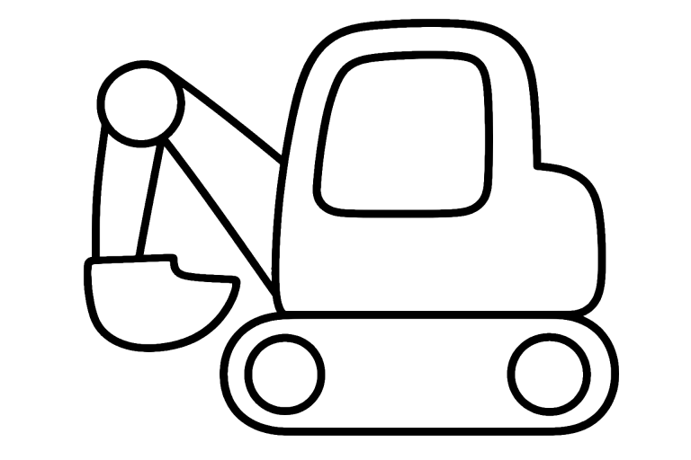 Bagger Ausmalbild ab 2 Jahre – Kleiner Bagger mit kurzer Schaufel - Ausmalbild ab 2 Jahren