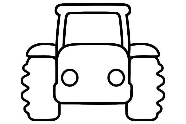 Traktor Ausmalbild ab 2 Jahre – Roter Traktor von vorn - Ausmalbild ab 2 Jahren