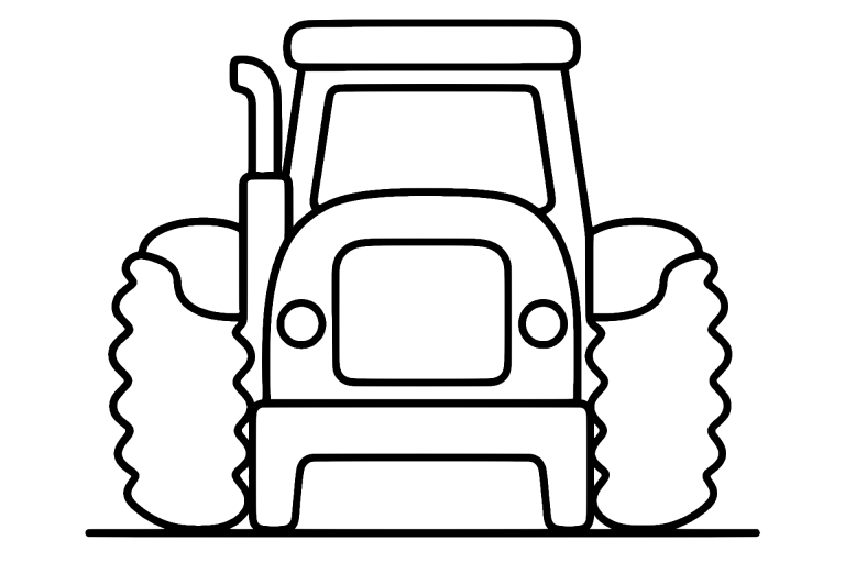 Traktor Ausmalbild ab 2 Jahre – Traktor mit breiten Reifen - Ausmalbild ab 2 Jahren