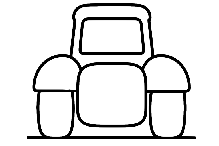 Traktor Ausmalbild ab 2 Jahre – Traktor mit runden Kotflügeln - Ausmalbild ab 2 Jahren