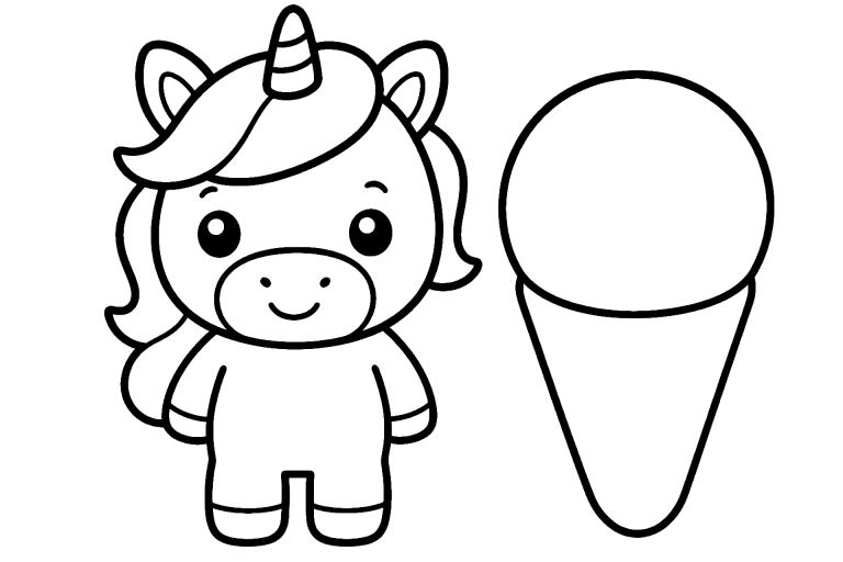 Einhorn Ausmalbild ab 2 Jahre – Einhorn mit Eiswaffel - Ausmalbild ab 2 Jahren