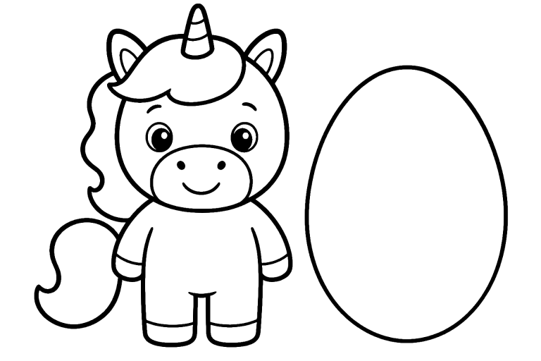 Einhorn Ausmalbild ab 2 Jahre – Einhorn mit großem Ei - Ausmalbild ab 2 Jahren