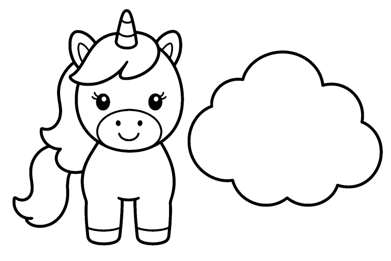 Einhorn Ausmalbild ab 2 Jahre – Einhorn mit Wolke - Ausmalbild ab 2 Jahren