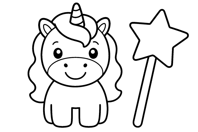 Einhorn Ausmalbild ab 2 Jahre – Einhorn mit Zauberstab - Ausmalbild ab 2 Jahren