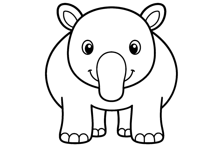 Dschungeltiere Ausmalbild ab 2 Jahre – Freundlicher Tapir mit großer Nase - Ausmalbild ab 2 Jahren