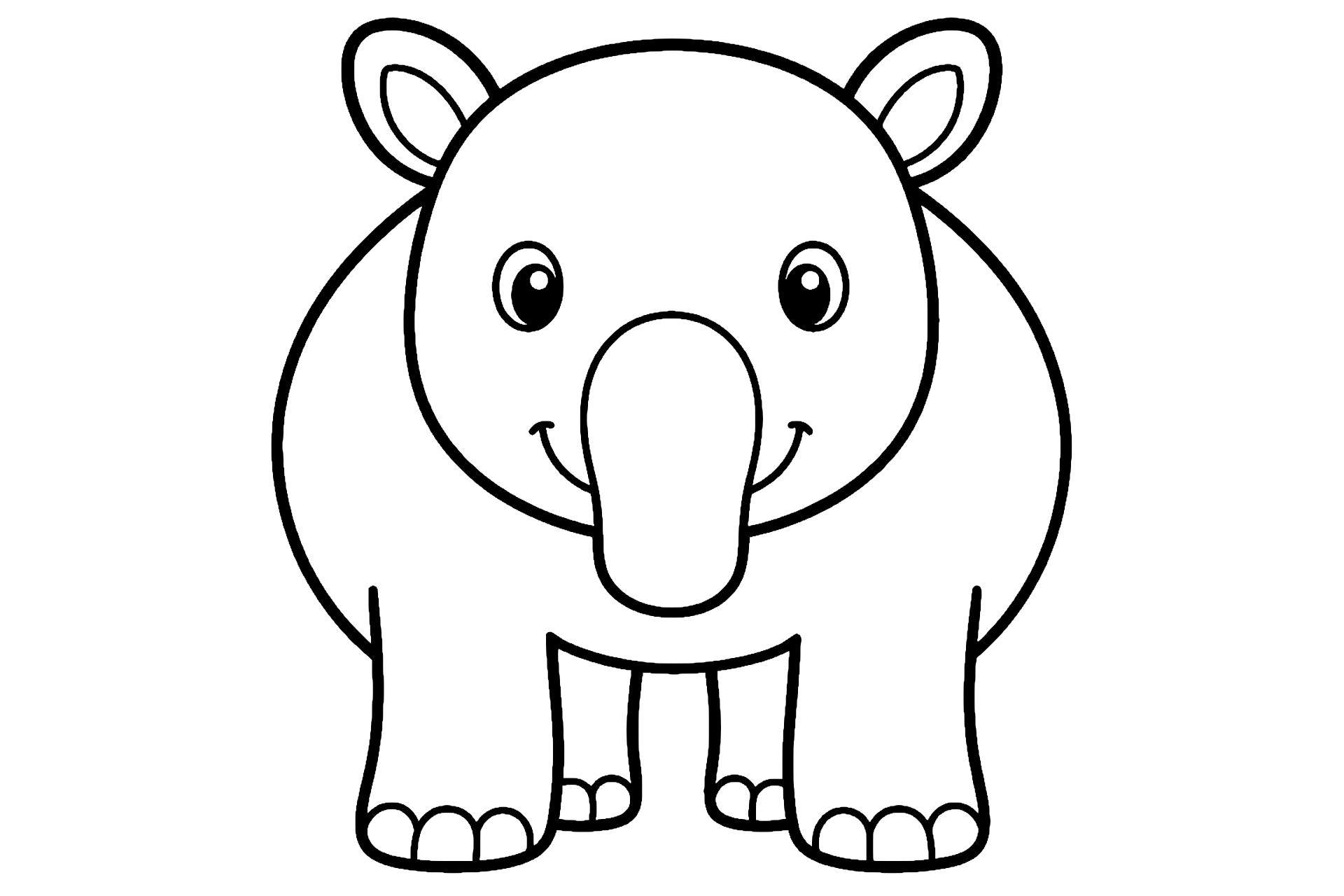 Dschungeltiere Ausmalbild ab 2 Jahre – Freundlicher Tapir mit großer Nase - Ausmalbild ab 2 Jahren