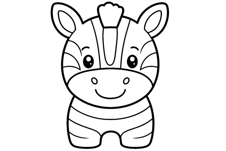 Dschungeltiere Ausmalbild ab 2 Jahre – Freundliches Zebra mit breitem Gesicht - Ausmalbild ab 2 Jahren